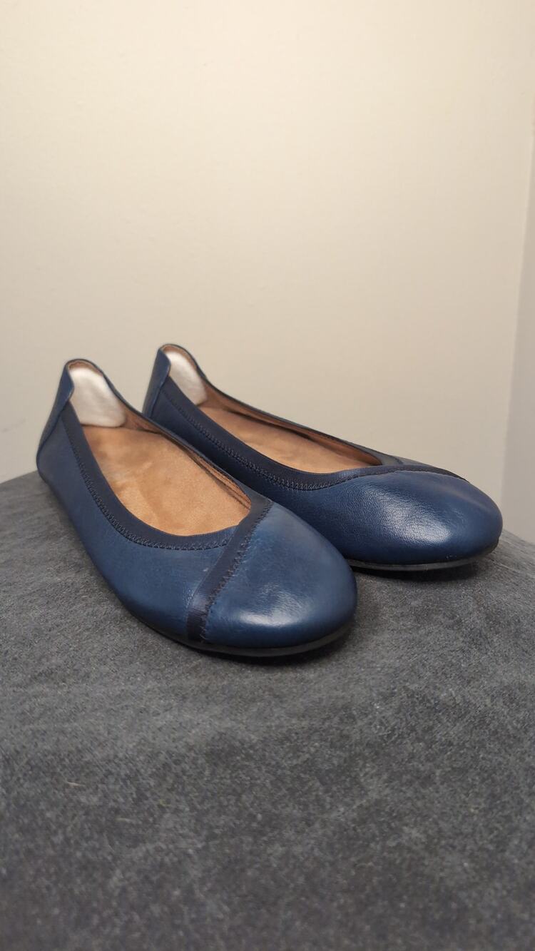 Vionic Caroll Blue Leather Ballet Flats Women 7.5 Comfort Shoes